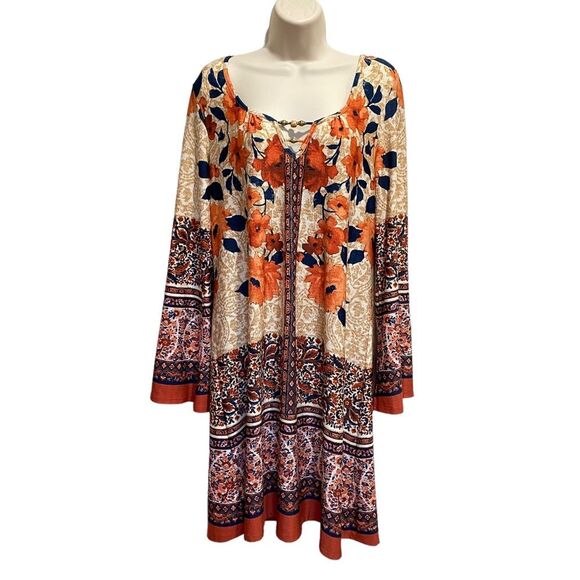 ONE WORLD Dresses & Skirts - One World Bohemian Boho Floral Bell Sleeve Dress Sz S